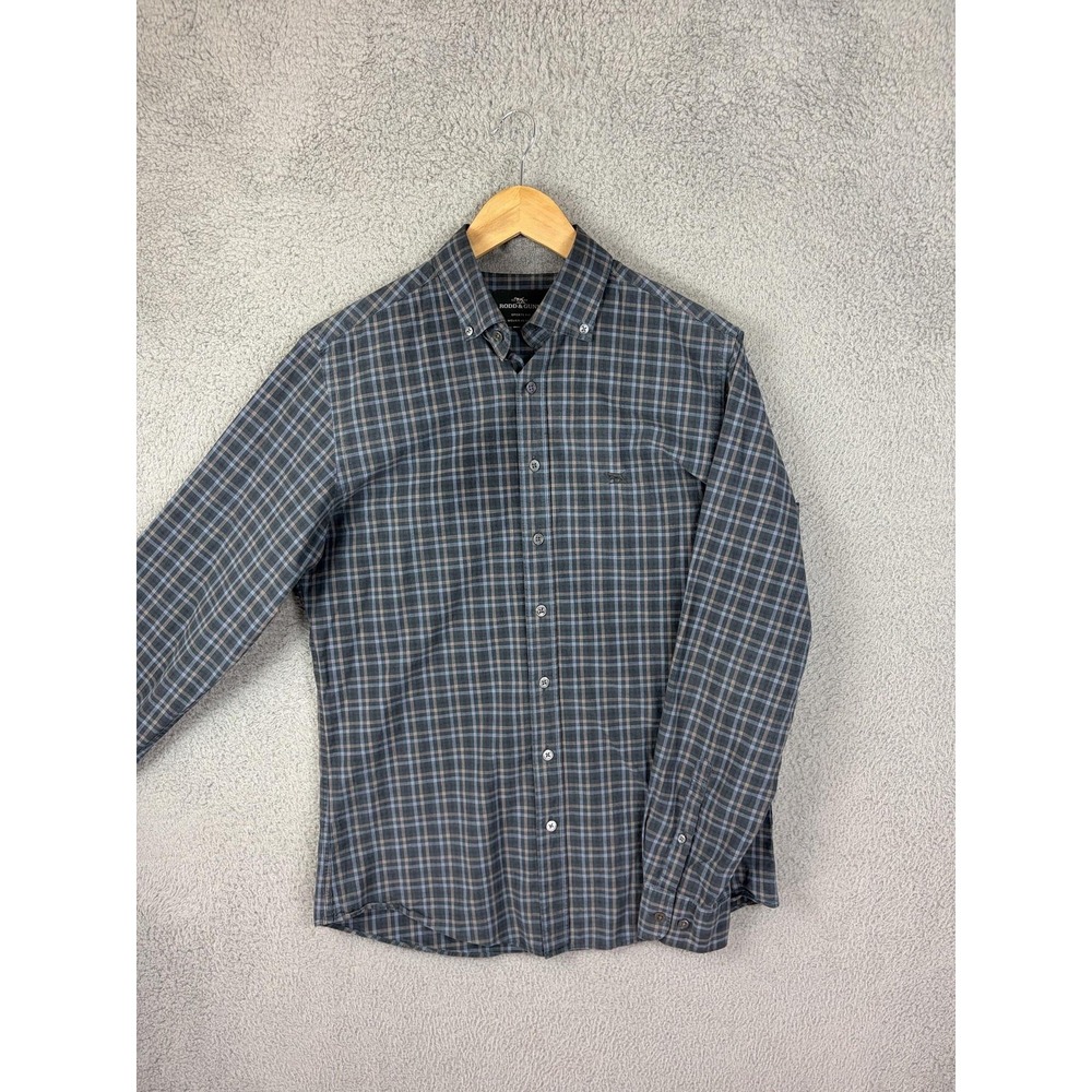 Rodd & Gunn Shirt Mens Small Blue Plaid Long Sleeve Button Front Cotton Italy